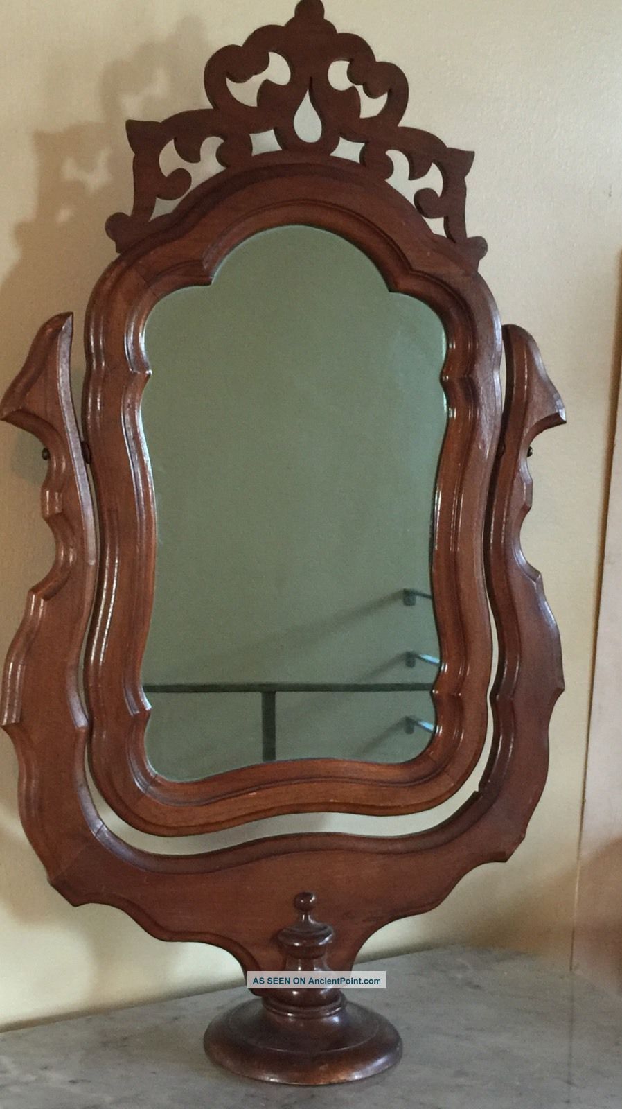 Exquisite 19th Century Victorian Walnut Wishbone Standing Tilt Mirror Exc 1800-1899 photo