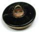 Antique Black Glass Button Figure Sitting Under Tree W/ Gold Luster - 11/16 