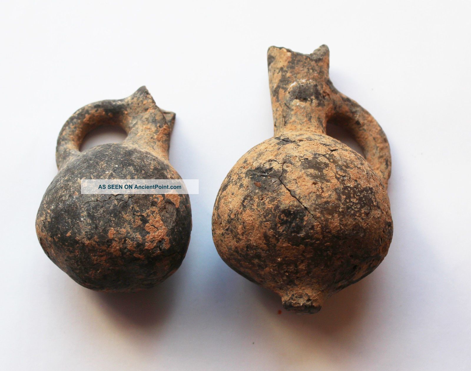 Two Ancient Israeli Glazed Black Juglet Holy Land Iron Age 2 10th - 8thbc Holy Land photo