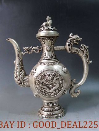 Chinese Vintage Handwork Silver Copper Dragon Tea Pot photo