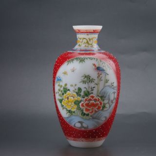 Old Beijing Colored Glaze Hand - Painted Shuanglongxizhu Vase W Qianlong Mark Z237 photo