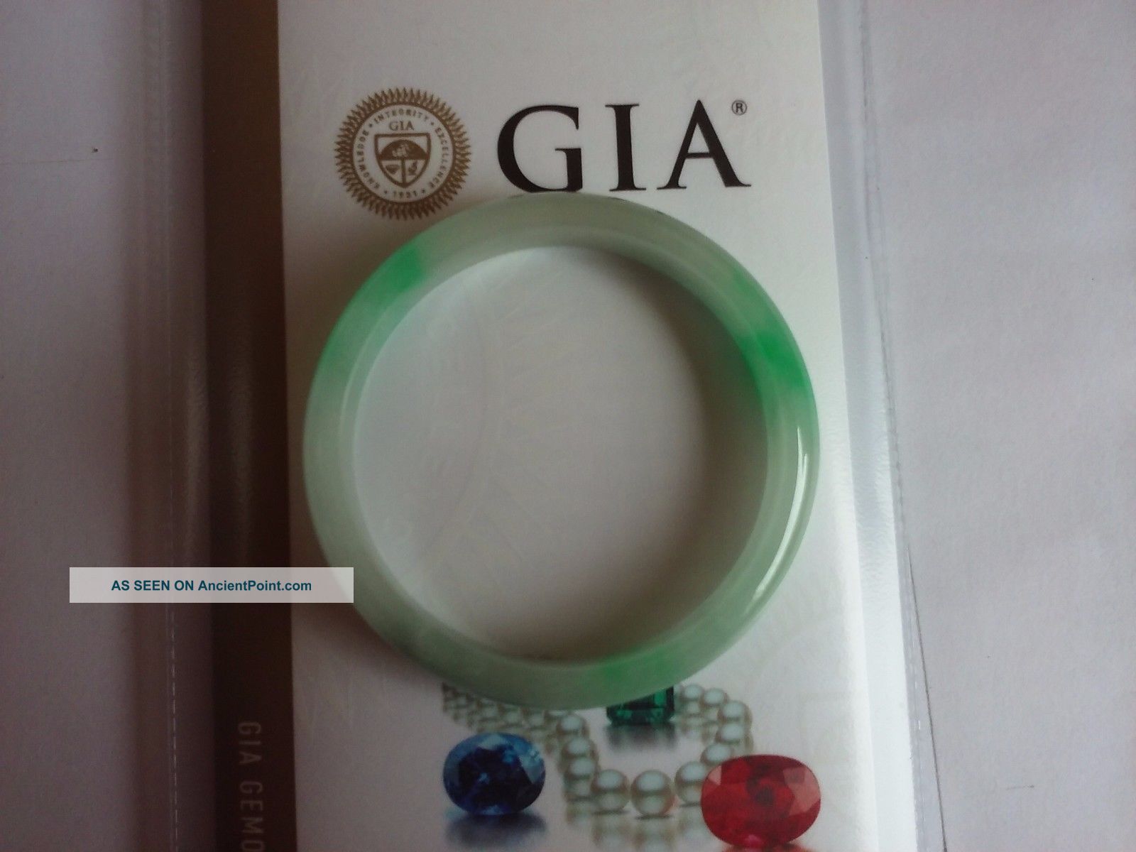 China Green Jadeit Jade Half Round Side Bangle Bracelet With Gia Bracelets photo
