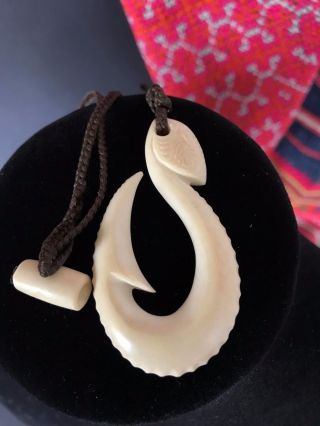 Old Carved Zealand Maori Fish Hook Necklace A Traditional Piece photo