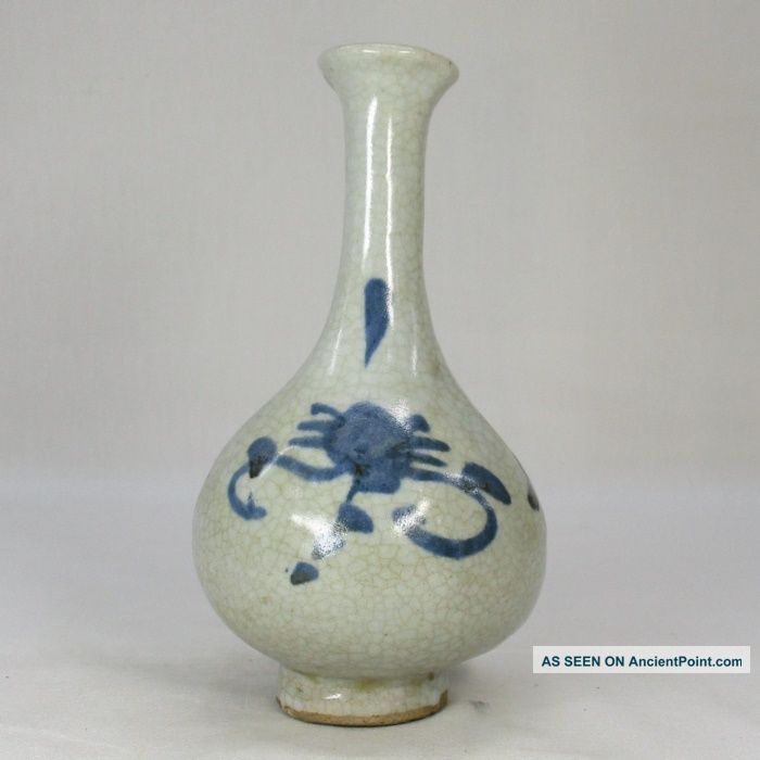 F864: Korean Joseon - Dynasty Style Blue - And - White Porcelain Water Flower Vase Korea photo