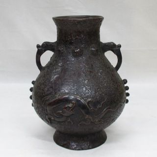 F857: Chinese Tasty Old Copper Flower Vase With Appropriate Work And Quality photo
