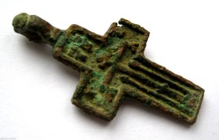 Circa.  1600 - 1700 A.  D Ae Bronze Ecclesiastical Cross Pendant photo