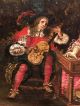 17th Century English School Oil Painting Royal Musicians Playing In Garden Court Other Antique Instruments photo 5