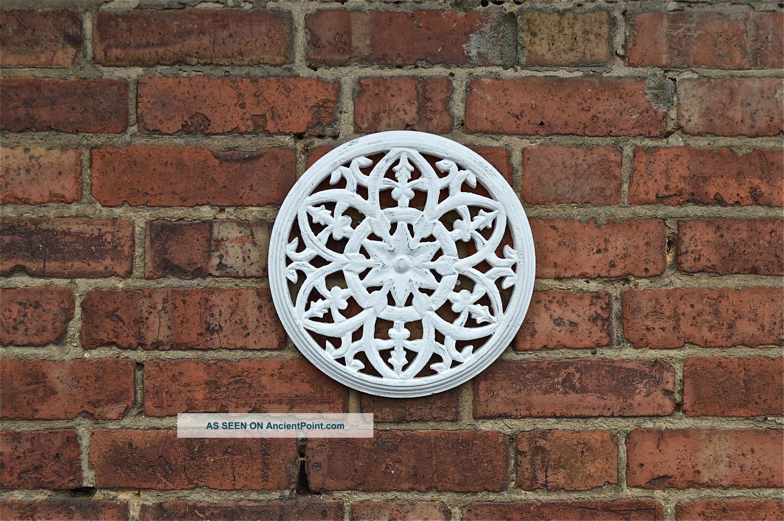 Gothic Antiqued White Paint Fret Carved Wooden Roundel Grill Wall Art Other Antique Hardware photo