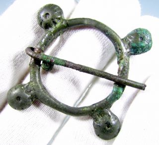 Medieval Bronze Decorated Ring Brooch / Fibula - Rare Ancient Artifact - B425 photo