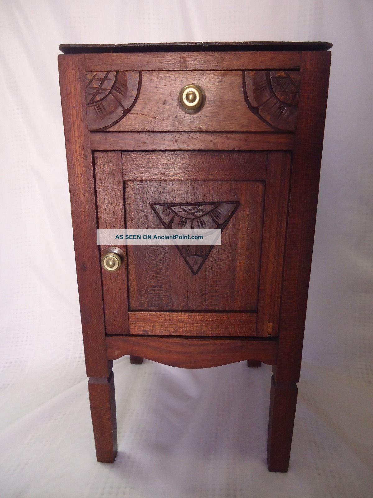 Antique Hand Carved Side Cabinet Nightstand End Table Art Deco 1900-1950 photo