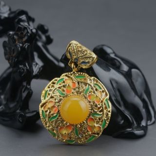 Chinese Cloisonne Brass Handwork Inlay Natural Beeswax Pendant Z402 photo