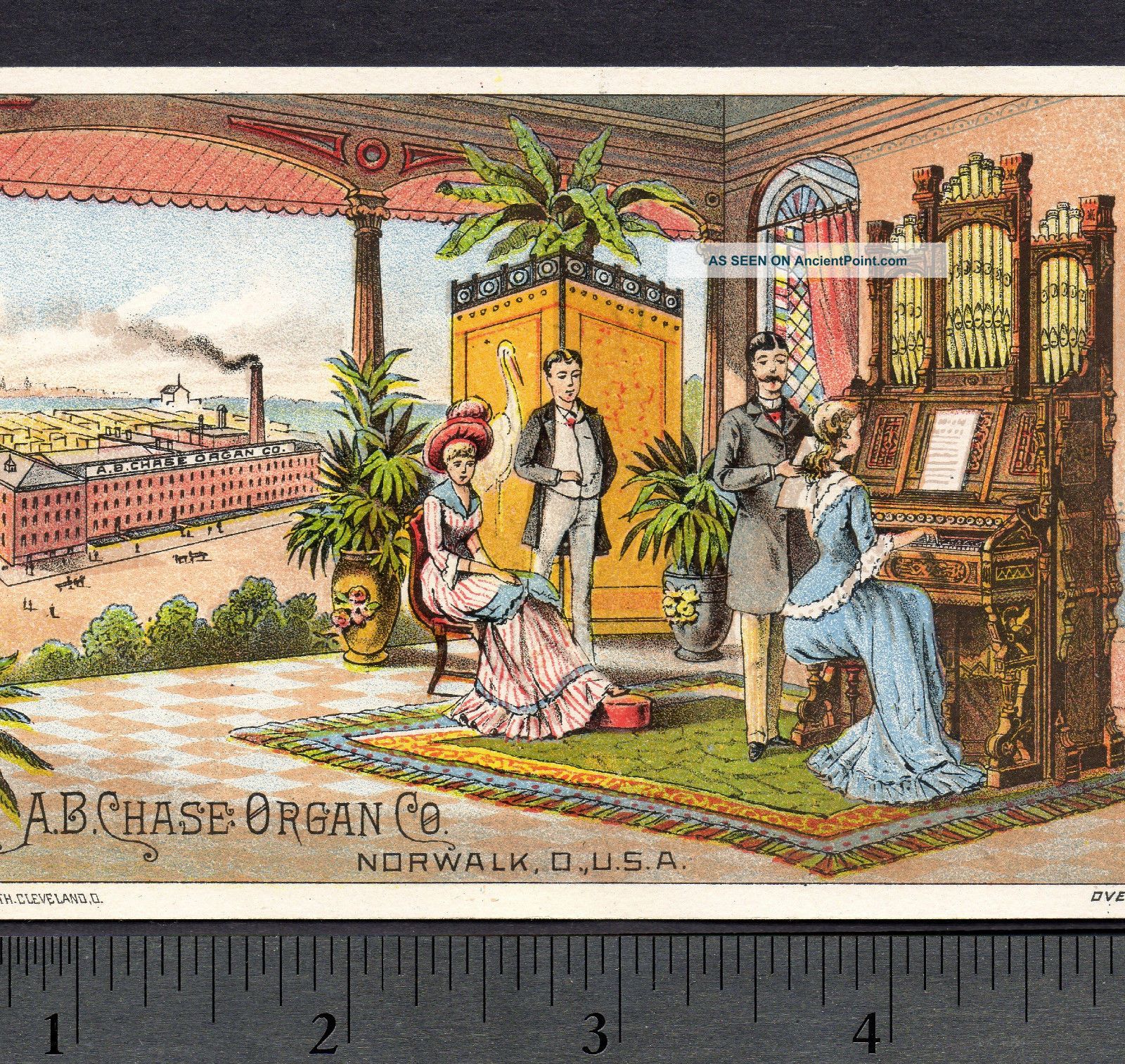 1800 ' S A.  B.  Chase Organ Co Norwalk Ohio Factory Victorian Advertising Trade Card Keyboard photo