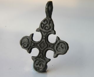 Viking Period Bronze Decоrated Cross Scandinavian Norse Pendant 900 Ad Vf, photo