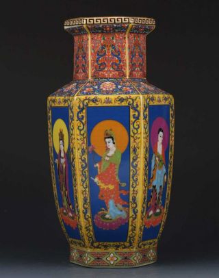 Chinese Cloisonne Paint Character Porcelain Vase W Yongzheng Mark photo