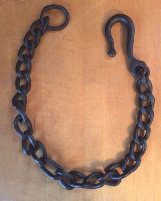 Antique 18th/19th Century Wrought Iron Forged Chain Hook & Loop 32 