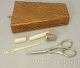 20s Vtg French Etui Sewing Kit Steel & Celluloid Scissor Thimble Needlecase Box Other Antique Sewing photo 2