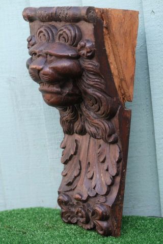 Stunning Early 19thc Gothic Wooden Oak Intricate Lion Head Carved Corbel C1820s photo