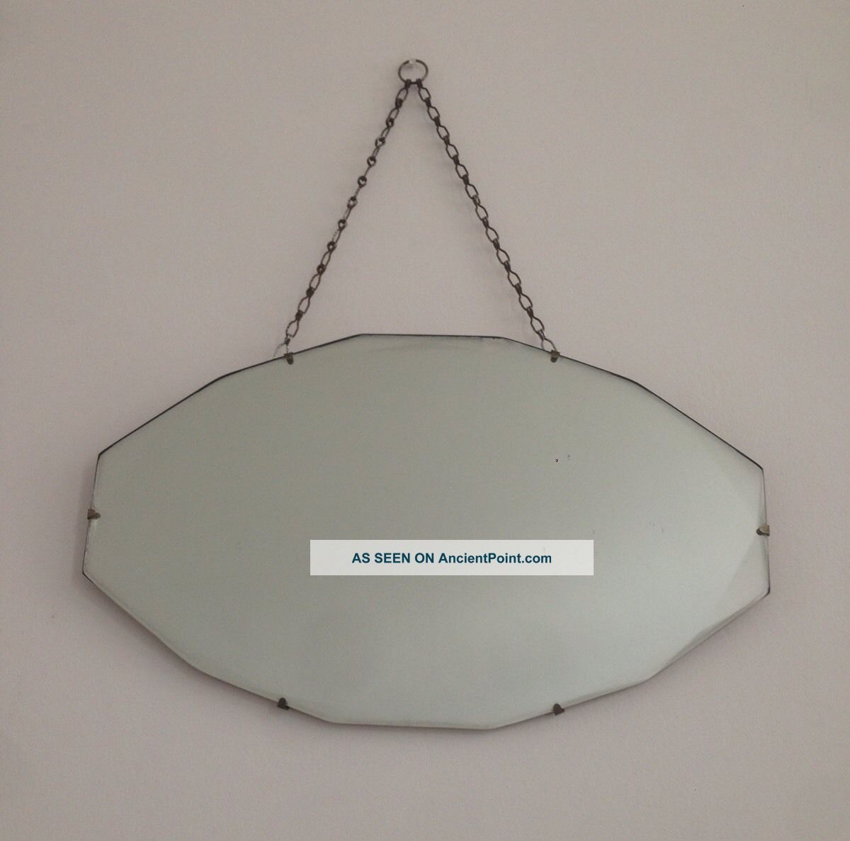 Vintage Art Deco Iconic Frameless Beveled Edge Hanging Wall Mirror With Chain 20th Century photo