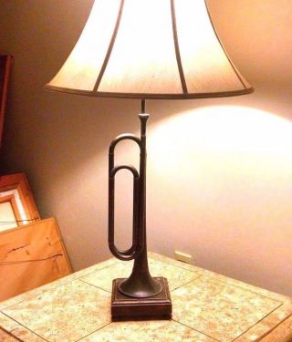 Trumpet Lamp Antique/vintage Frederick Cooper Table Lamp Bugle/horn Brass Patina photo