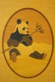 Vintage Marquetry Inlaid Wood Panda Bear Picture Artist Signed Other Antique Woodenware photo 1