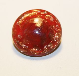 Antique Art Glass Pareweight Button Red & Gold Swirl photo