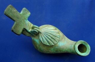 Rare & Byzantine Votive Bronze Lamp - Cross 12 - 14th Century Ad (915) photo
