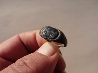 Ancient Roman Bronze Engraved Ring,  Displayed A Zoomorphic Image photo