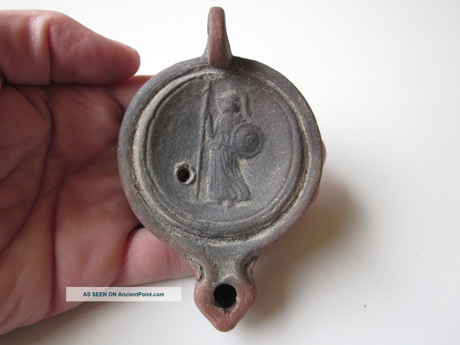 Perfect And Unique Roman Style Ceramic Oil Lamp - Embossed Roman Soldier Roman photo