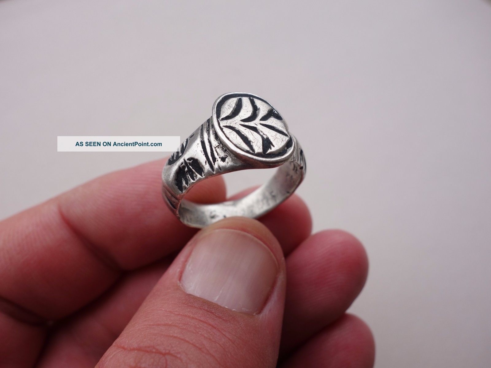 Ancient Late Roman Or Byzantine Silver Engraved Ring Roman photo