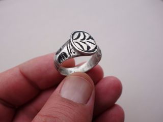 Ancient Late Roman Or Byzantine Silver Engraved Ring photo