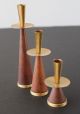 Danish Modern Trio Solid Teak & Golden Brass Petite Candle Holders Mid-Century Modernism photo 2