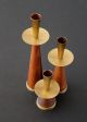 Danish Modern Trio Solid Teak & Golden Brass Petite Candle Holders Mid-Century Modernism photo 3