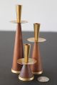 Danish Modern Trio Solid Teak & Golden Brass Petite Candle Holders Mid-Century Modernism photo 7