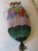 Antique Victorian Crochet Red Lavender Blue Floral Micro Bead Drawstring Purse Victorian photo 7