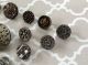 Fancy Black Glass Buttons Silver Gold Lustre Riveted Floral Shell Victorian Buttons photo 2