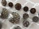 Fancy Black Glass Buttons Silver Gold Lustre Riveted Floral Shell Victorian Buttons photo 3
