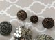 Fancy Black Glass Buttons Silver Gold Lustre Riveted Floral Shell Victorian Buttons photo 5
