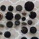 Fancy Black Glass Buttons Lustre Mourning Lacy Czech Floral Victorian Gold Gilt Buttons photo 1