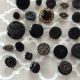 Fancy Black Glass Buttons Lustre Mourning Lacy Czech Floral Victorian Gold Gilt Buttons photo 2