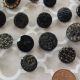 Fancy Black Glass Buttons Lustre Mourning Lacy Czech Floral Victorian Gold Gilt Buttons photo 3