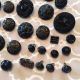 Fancy Black Glass Buttons Lustre Mourning Lacy Czech Floral Victorian Iridescent Buttons photo 2