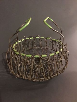 Antique Primitive Wire Folding Egg/fruit Basket With Handles photo