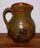 Antique Decorated Redware Pottery Pitcher; Mottled,  Lead Glazed,  19th Century Primitives photo 1