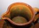 Antique Decorated Redware Pottery Pitcher; Mottled,  Lead Glazed,  19th Century Primitives photo 4