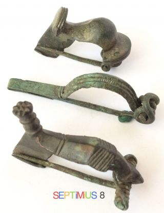 Roman Celtic Ancient 3 Rare Brooches Fibula Bc - Ad photo
