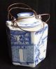 Rare 19th C Chinese Qianlong Mark Blue & White Hexagonal Teapot W/ Horse Scenes Teapots photo 9