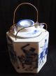 Rare 19th C Chinese Qianlong Mark Blue & White Hexagonal Teapot W/ Horse Scenes Teapots photo 10