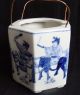 Rare 19th C Chinese Qianlong Mark Blue & White Hexagonal Teapot W/ Horse Scenes Teapots photo 2