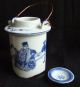 Rare 19th C Chinese Qianlong Mark Blue & White Hexagonal Teapot W/ Horse Scenes Teapots photo 6