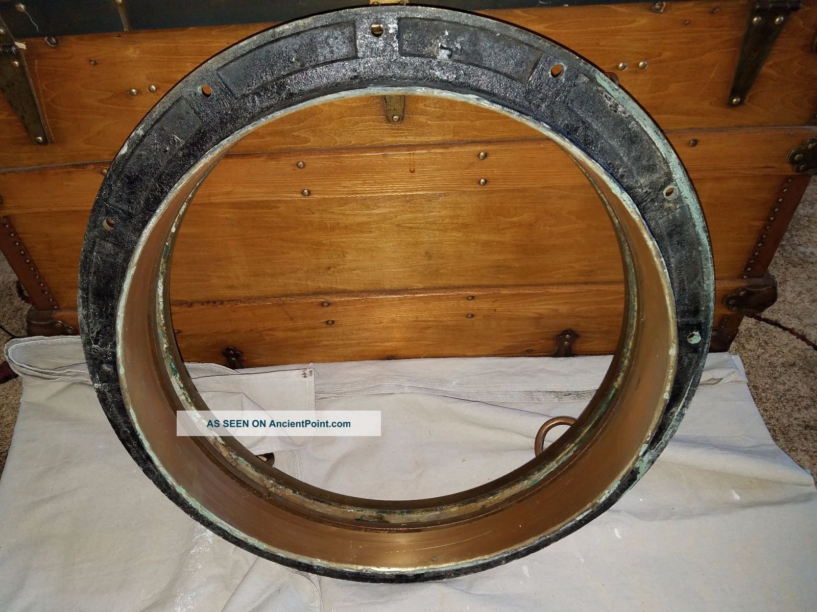 Antique Salvaged Brass Ship Porthole Maritime Nautical Diameter 22.  5 Inches Portholes photo